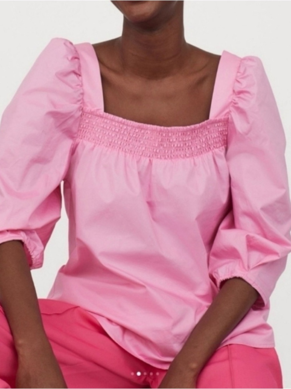 Medium H&M Pink Puff-Sleeve Square-Neck Top